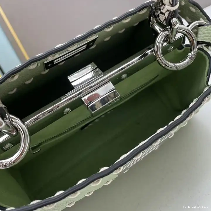Affordable Green Peekaboo Fendi Calf Stitching Leather Bag In Mini Iconic 0506